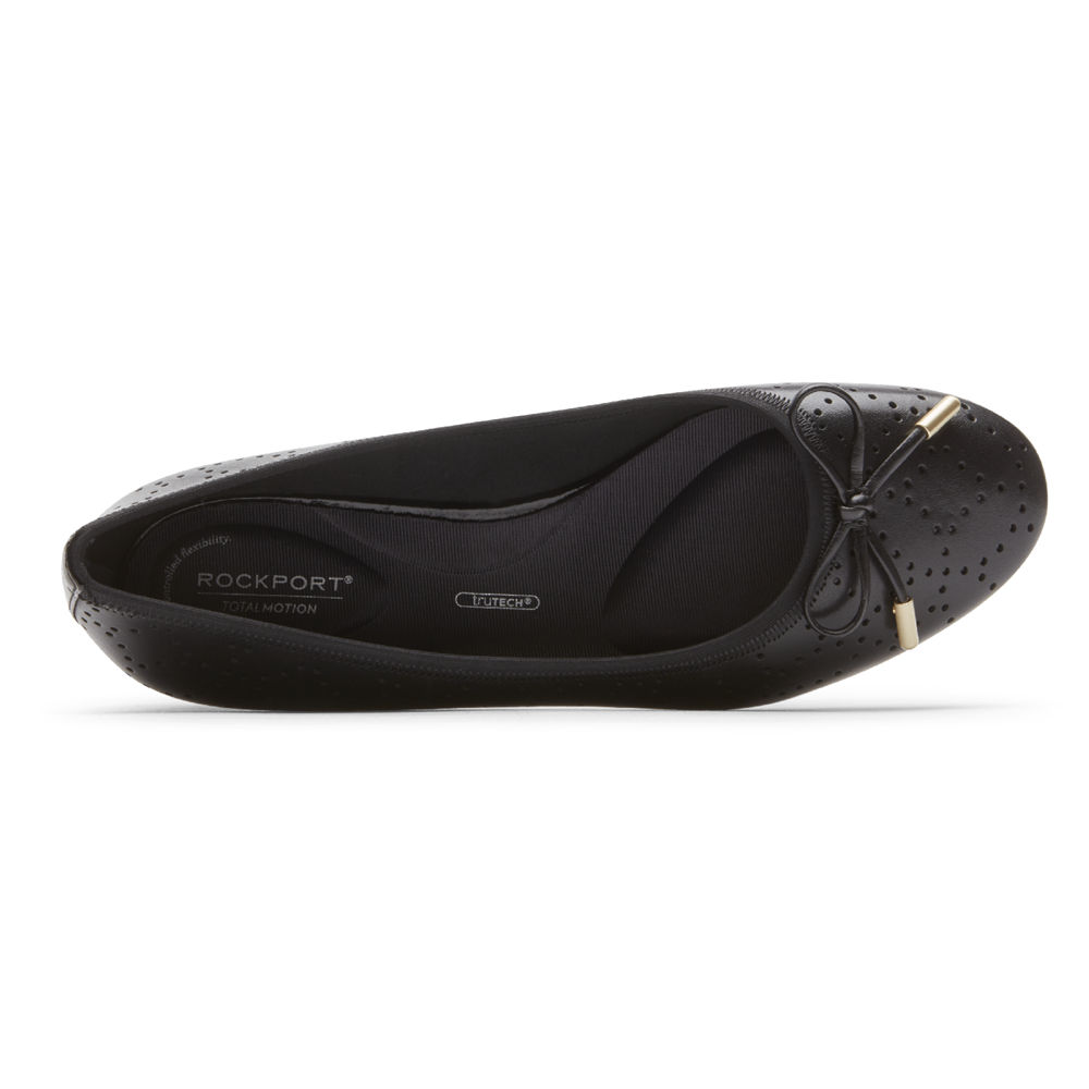 Rockport Singapore Womens Flats - Total Motion Shea Perforated Bow Black - OE7659138